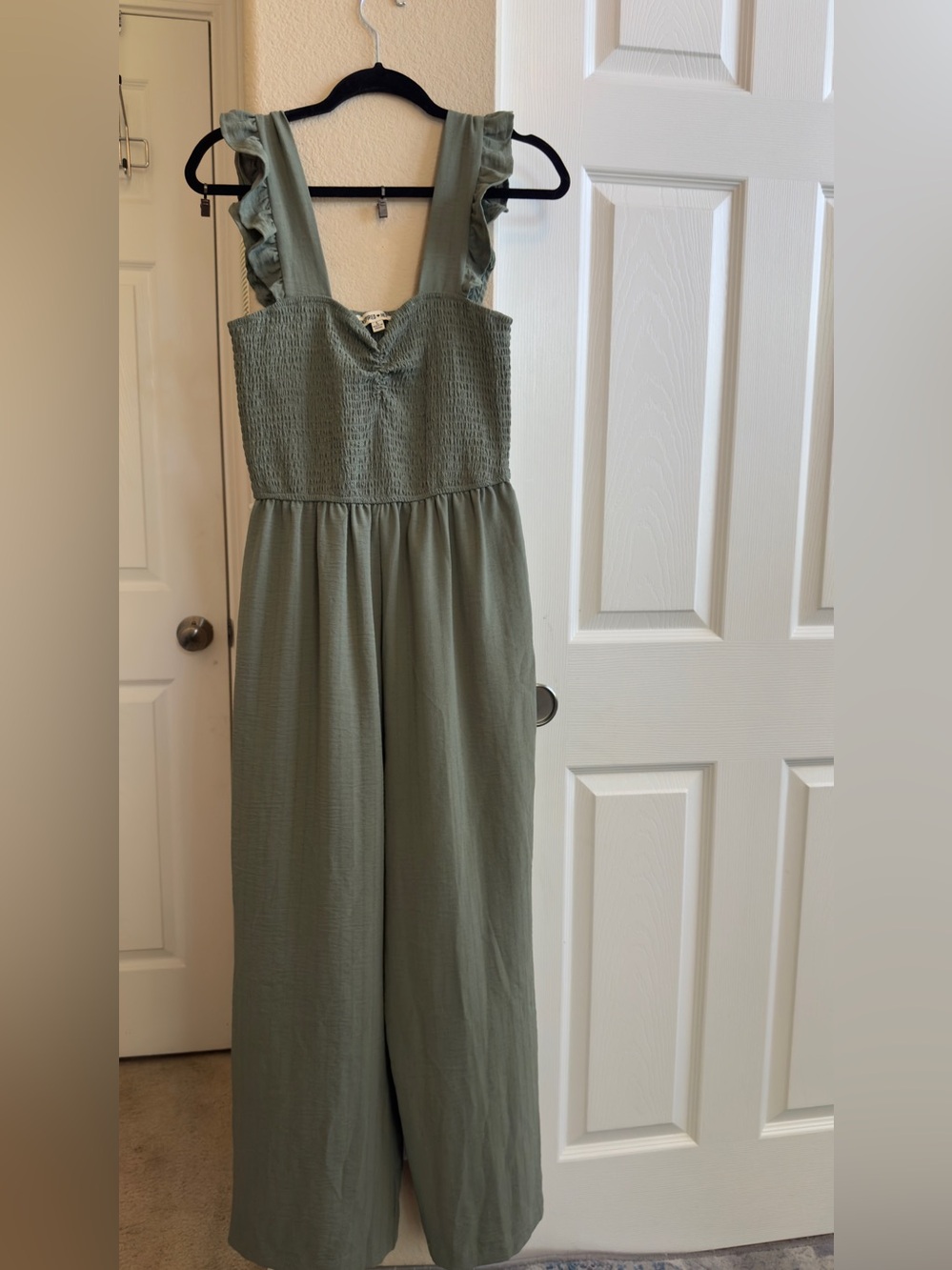 Inspired Hearts Girls' Sage Green Smocked Jumpsuit romper with Ruffle Straps